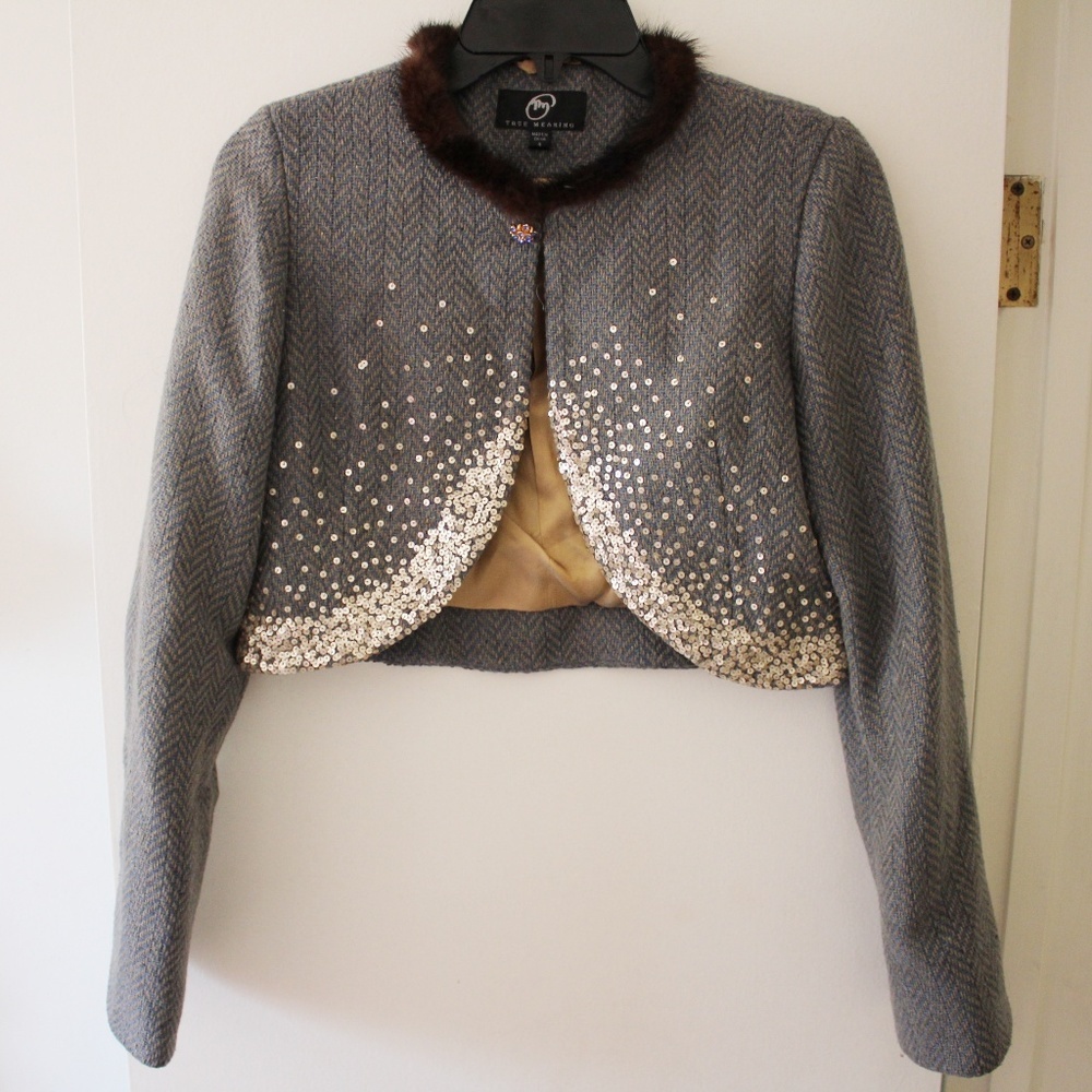 TRUE MEANING Crop Wool Embellished Jacket Sz 4  S